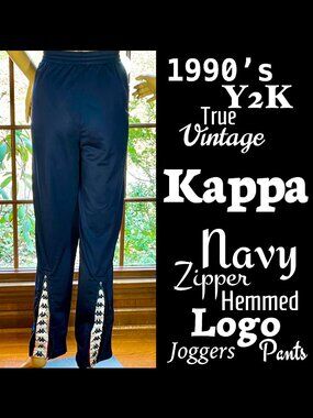 ▪️VTG▪️KAPPA▪️90's Y2K Navy Zipper Hem Embroidered Appliqué Logo Jogger Pants